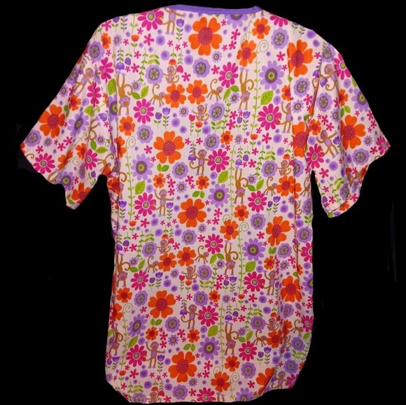 Floral w/ Monkeys Scrub Top by Shana L - Picture 2 of 4